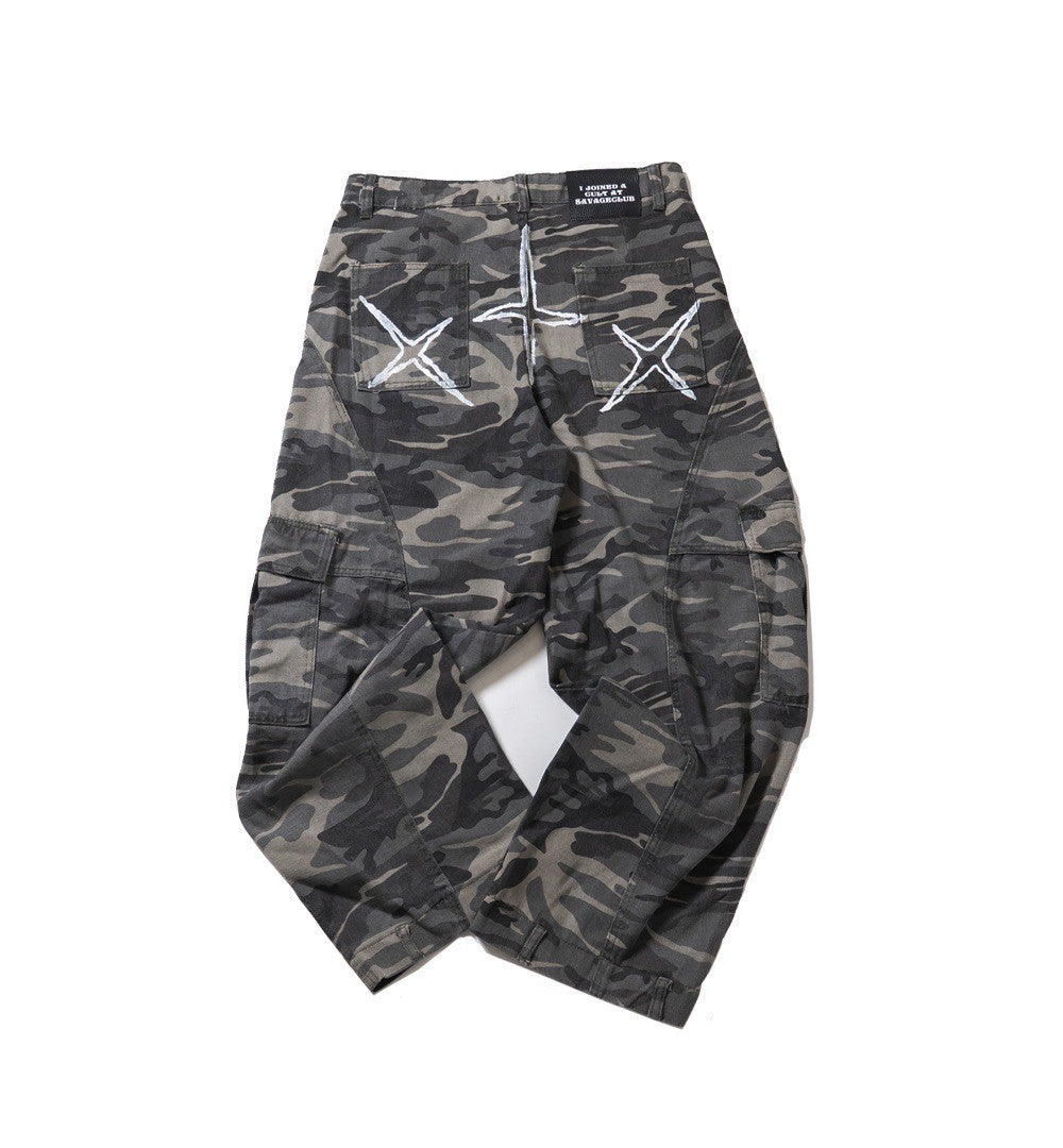 CROSS PAINT CAMO DENIM PANTS