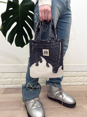 Fire denim tote bag b/w