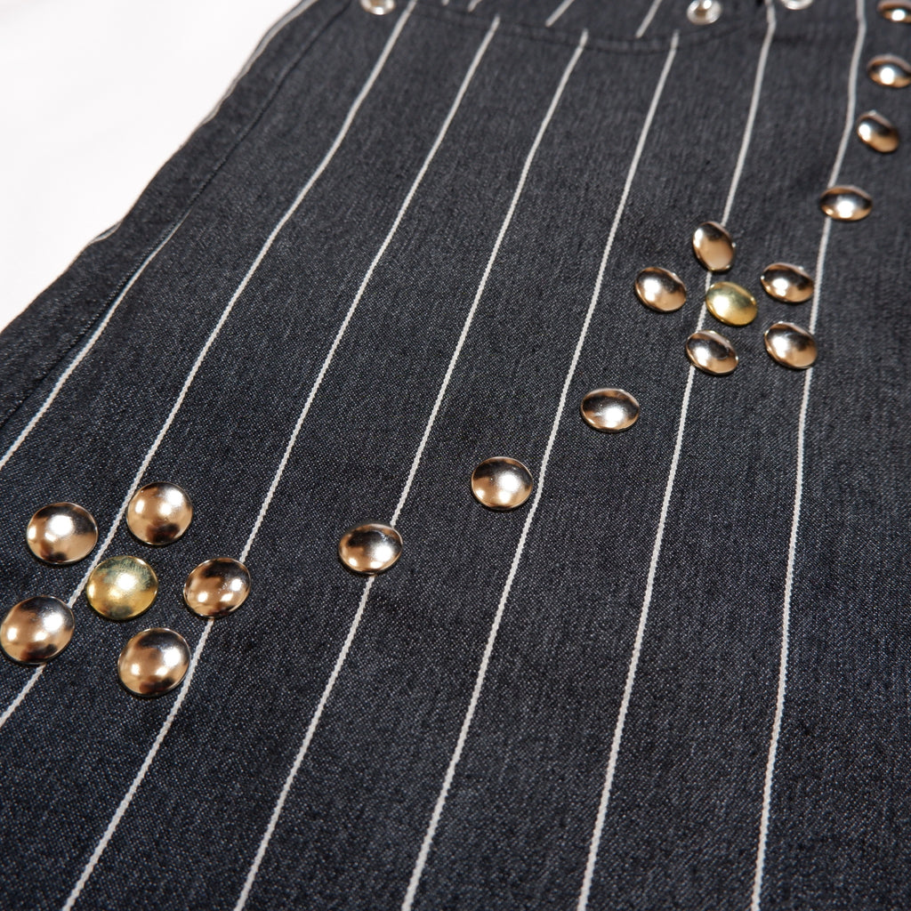 FLOWER STUDS STRIPE DENIM PANTS