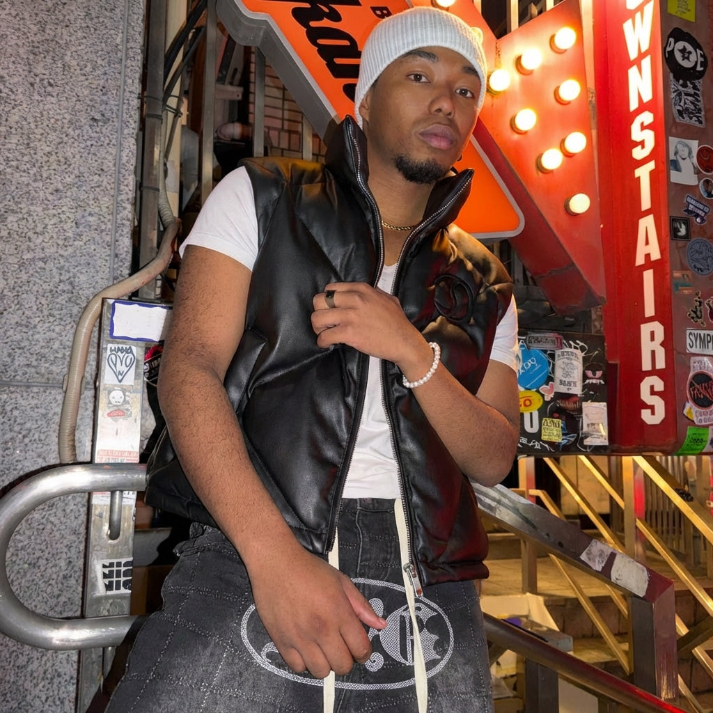 CRACK LEATHER DOWN VEST